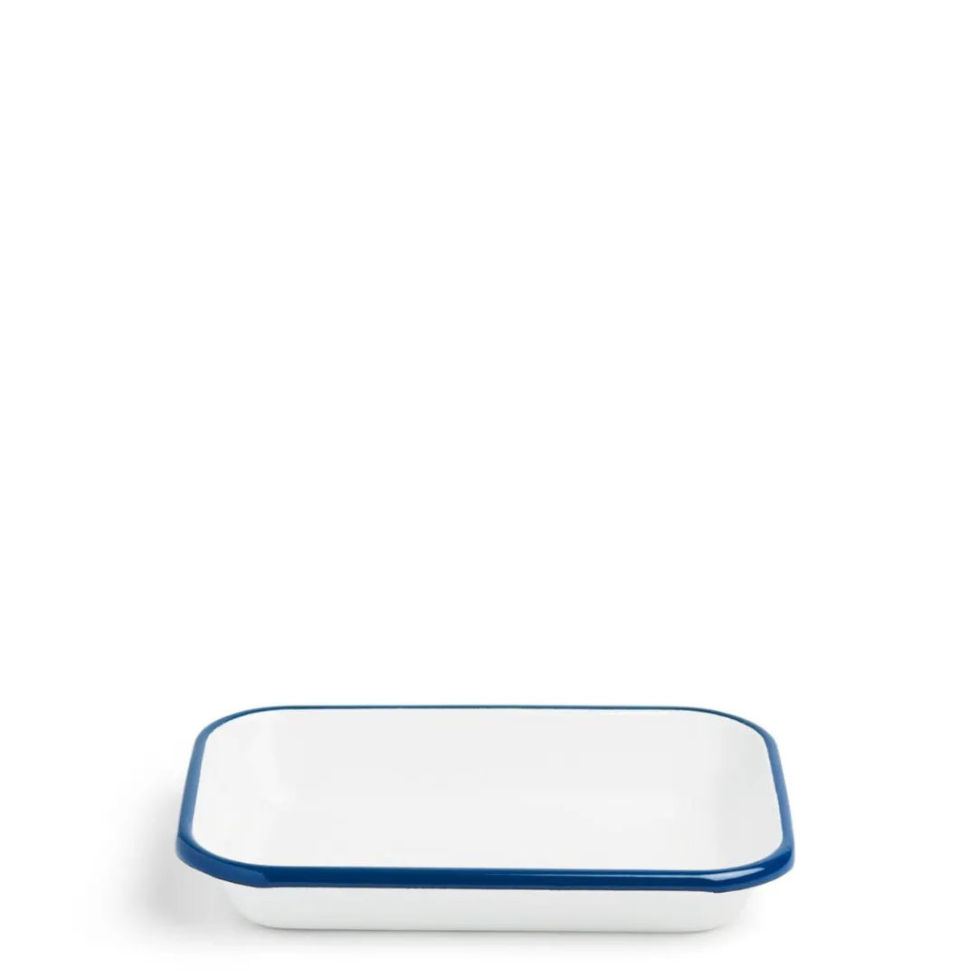 Shop Daylesford Organic White & Blue Enamel Rectangle Dish Small