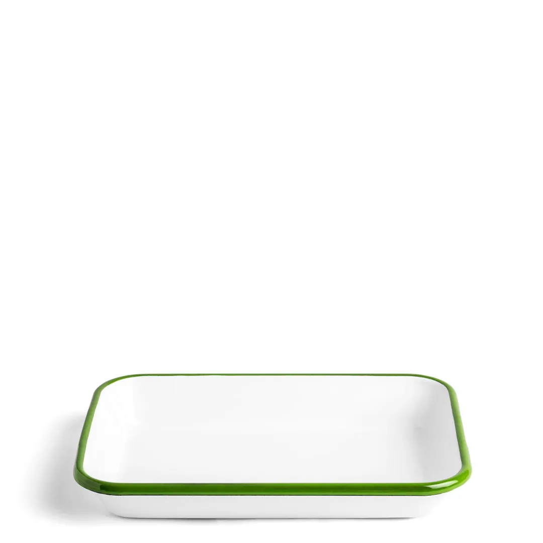 Clearance Daylesford Organic White & Green Enamel Rectangular Dish 26cm