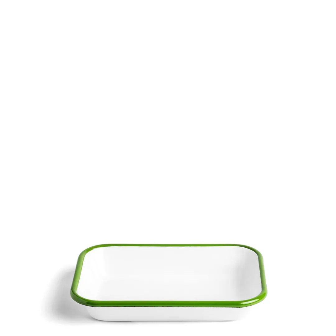 Store Daylesford Organic White & Green Enamel Rectangular Dish 21cm