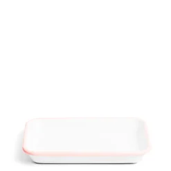 Clearance Daylesford Organic White & Pink Enamel Rectangular Dish 26cm