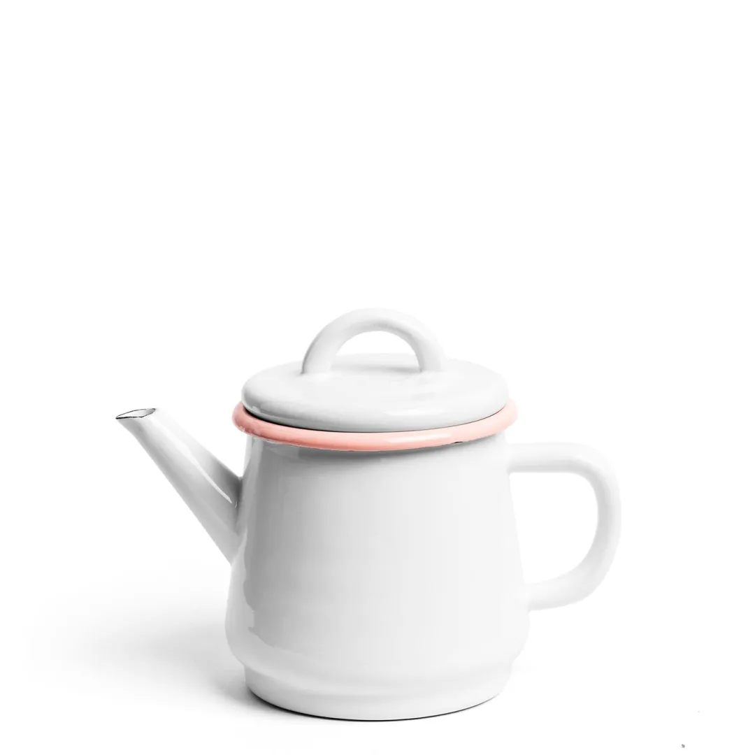 Clearance Daylesford Organic White & Pink Enamel Teapot